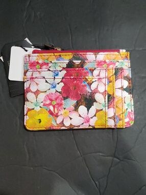 Julia Buxton raspberry pink floral multi Rfid blocking coin card case brand new